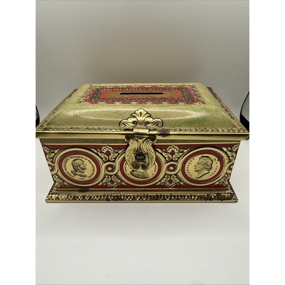 Vintage James Linette Co Tin Candy Bank Box Hinged Made in West Germany Floral